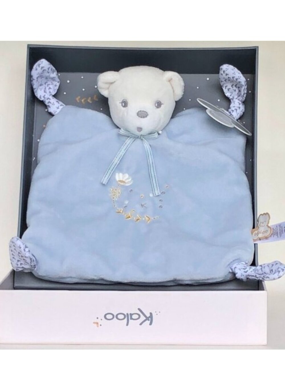 Kaloo  Blue Bear Doudou /Lovey/Security blanket w/ Knots  New In Gift Box 0+